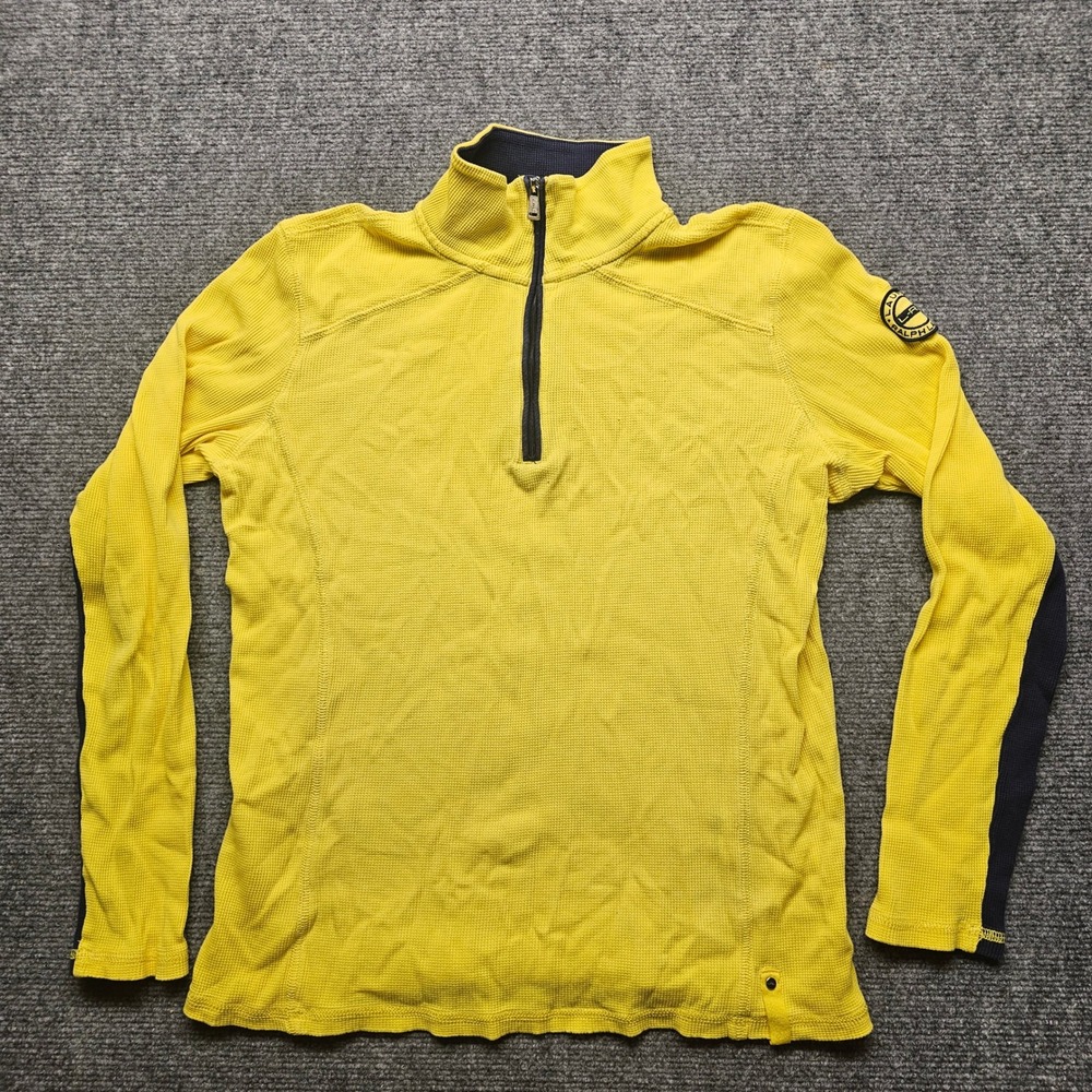 Lauren Ralph Lauren Womens Yellow Waffle Knit Quarter Zip Pullover L-RL Patch